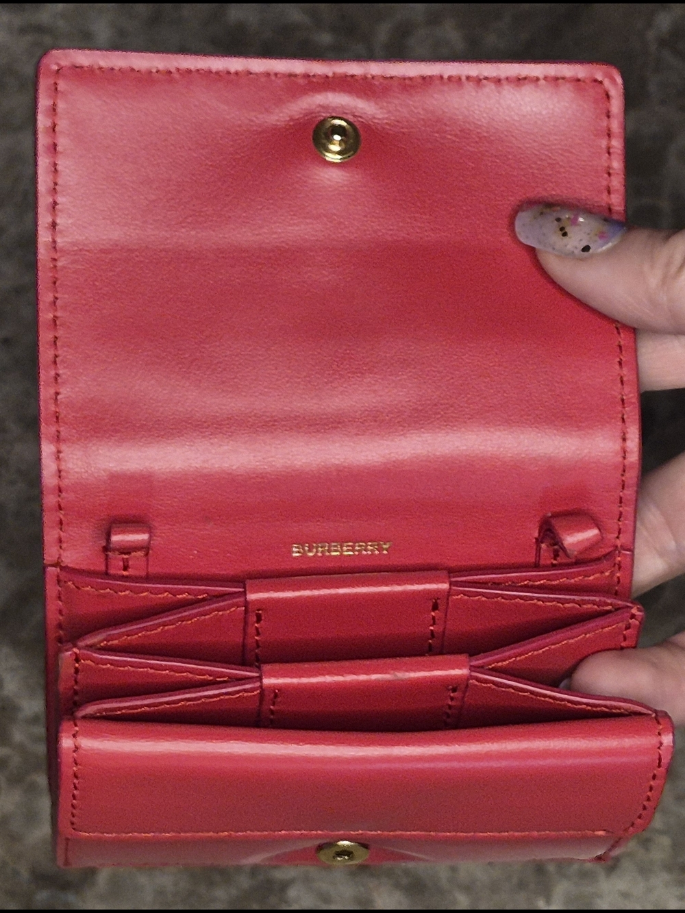 Vintage Red Pebbled Leather Card Case with Gold Logo - Picture 3 of 5
